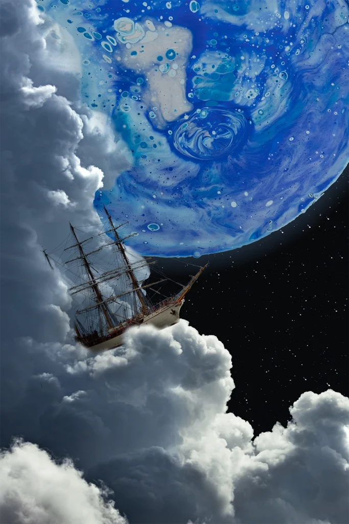 Photo montage bateau dans les nuages